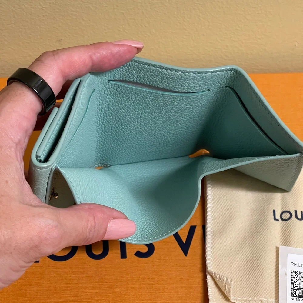 Louis Vuitton LockMini Wallet Mint Green Calf Leather Silver LV Hardware M68481